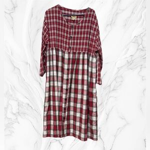 Northwest Blue vintage Red Plaid Button-Down Casual Dress cottagecore size L